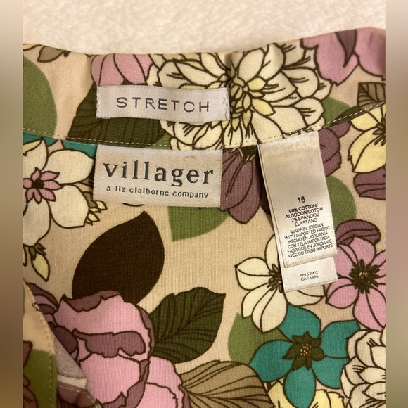 Floral Jacket Shirt Liz Claiborne Women’s Cotton Spandex Size 16 Pockets Long Sl - Picture 3 of 13